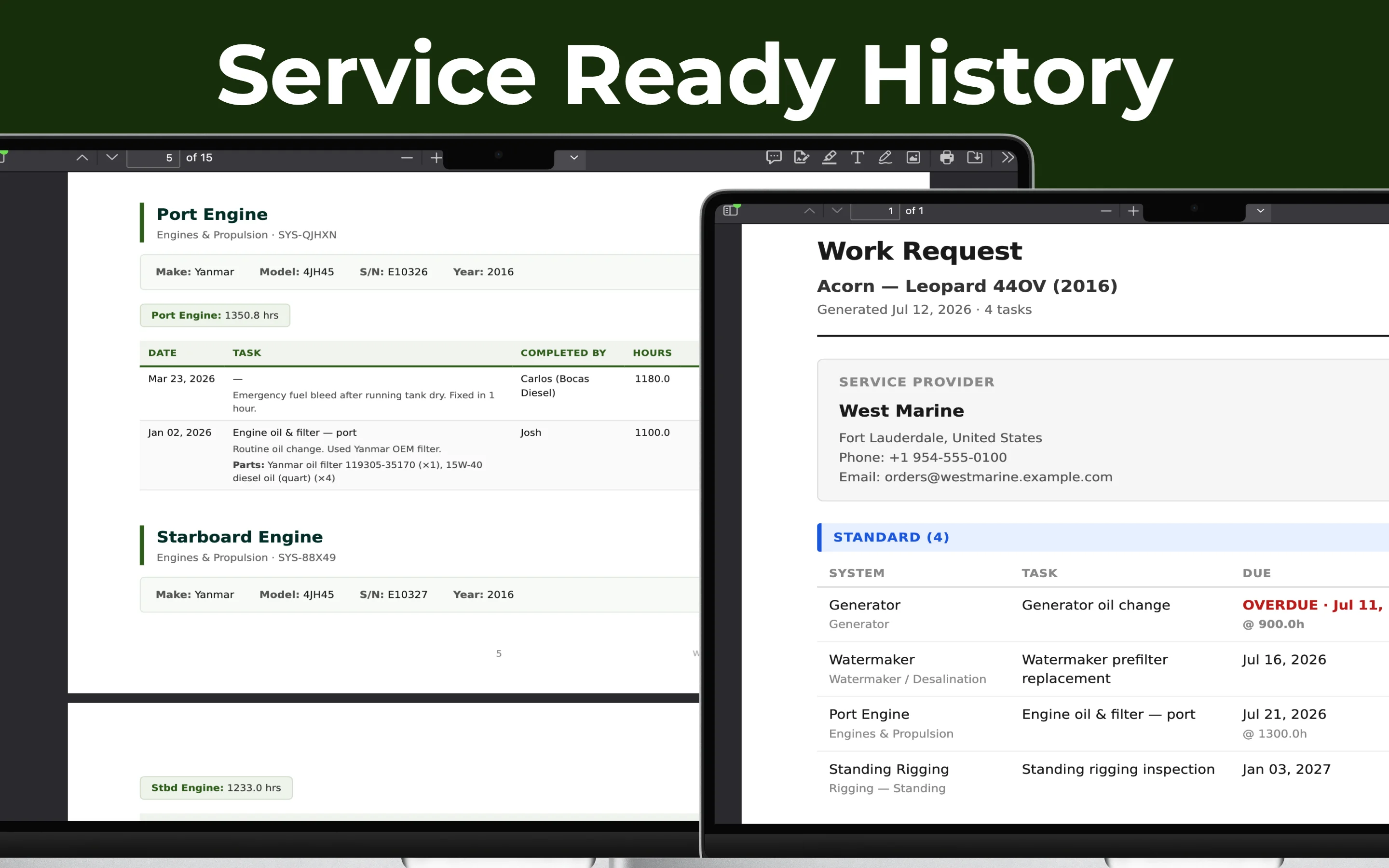 PDF maintenance history and work request exports