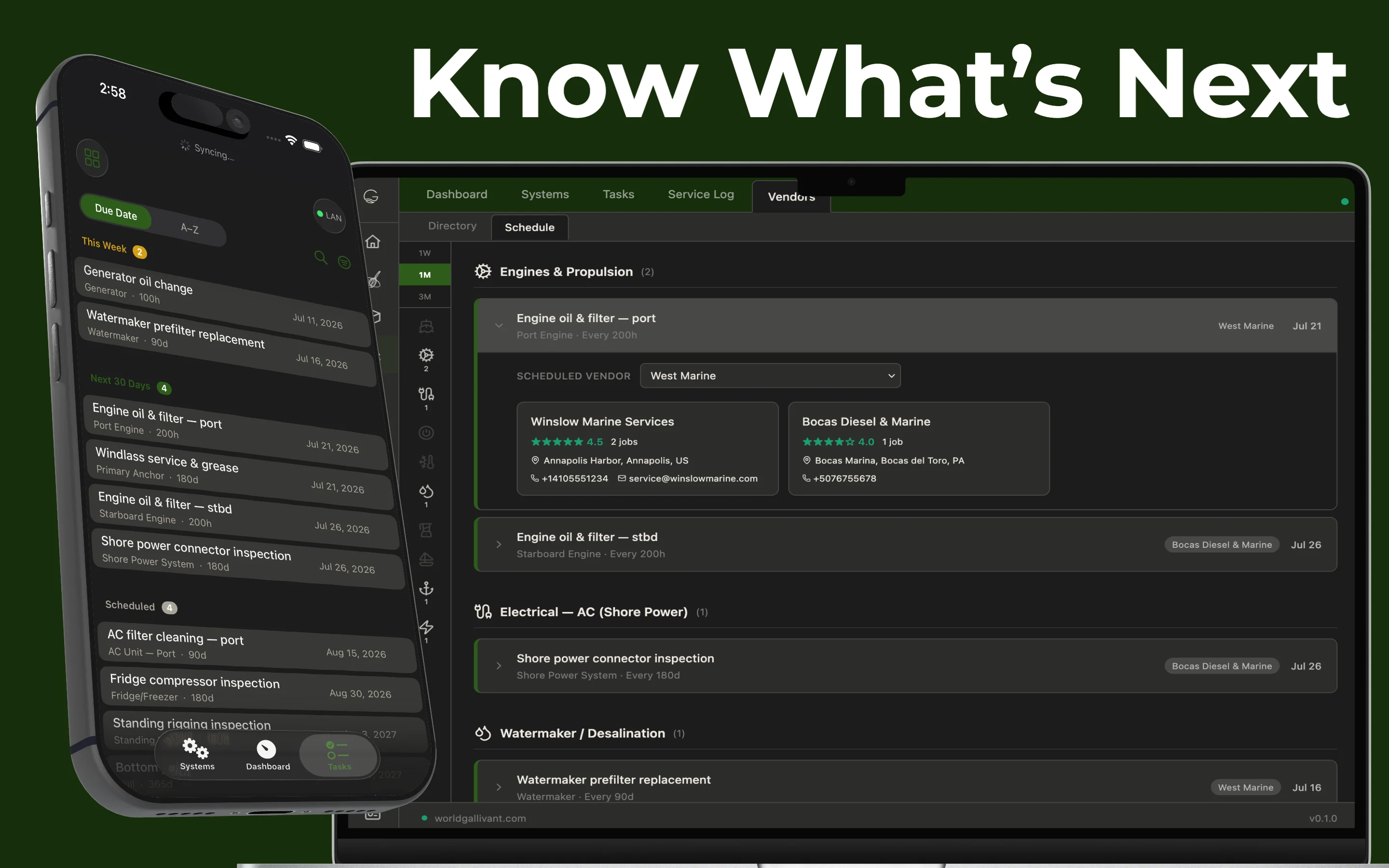 Task schedule on iPhone and vendor management on web