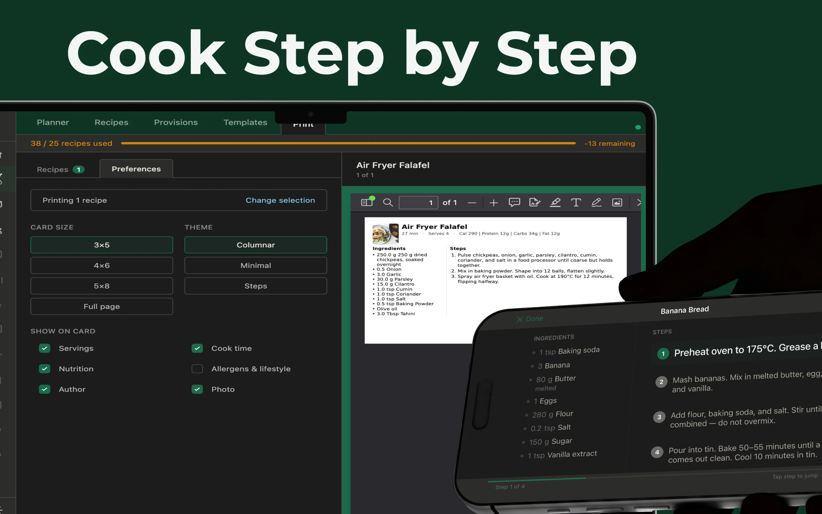 Cook mode on iPhone and print compositor on web