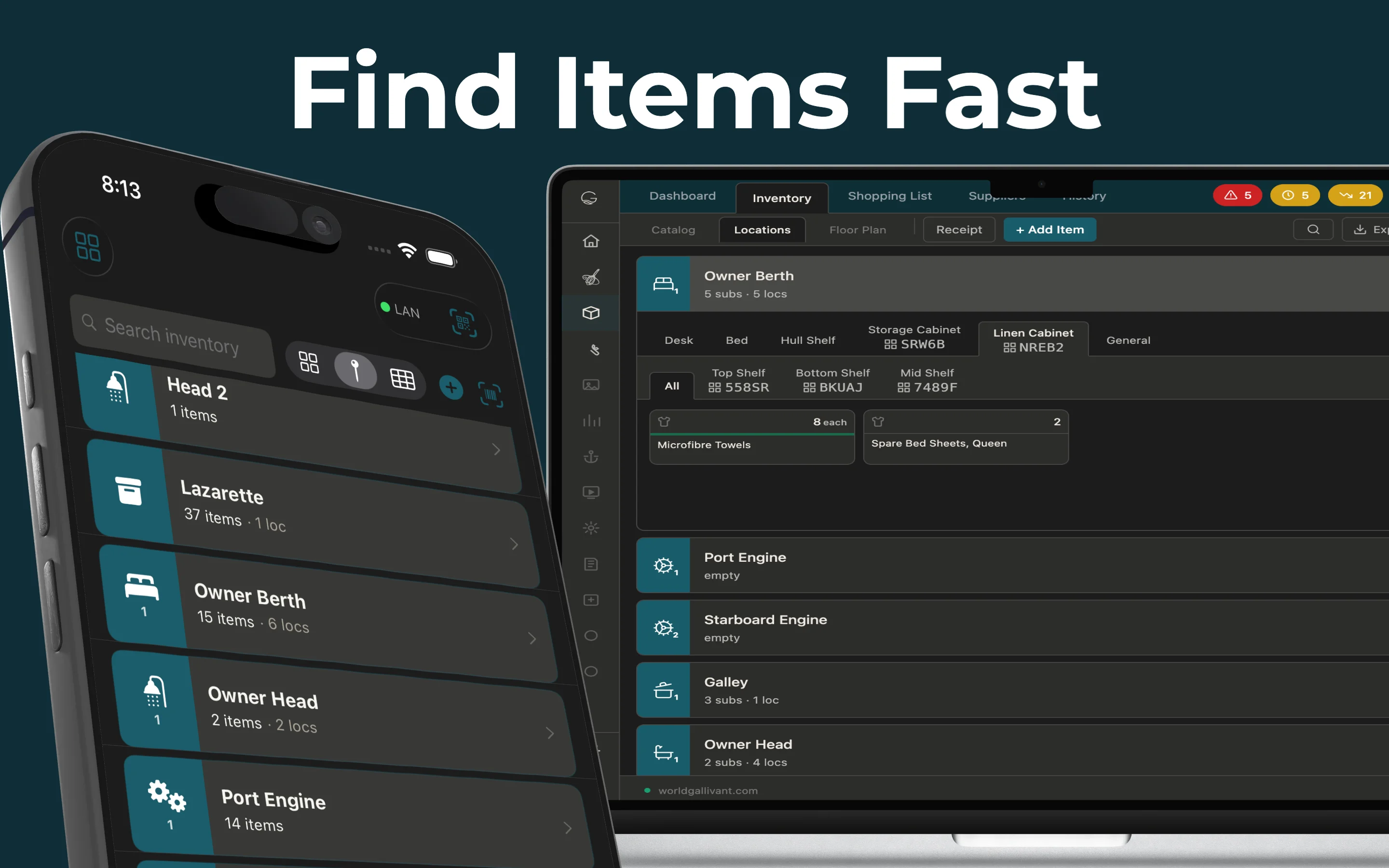 Location browser on iPhone and compartment drill-down on web